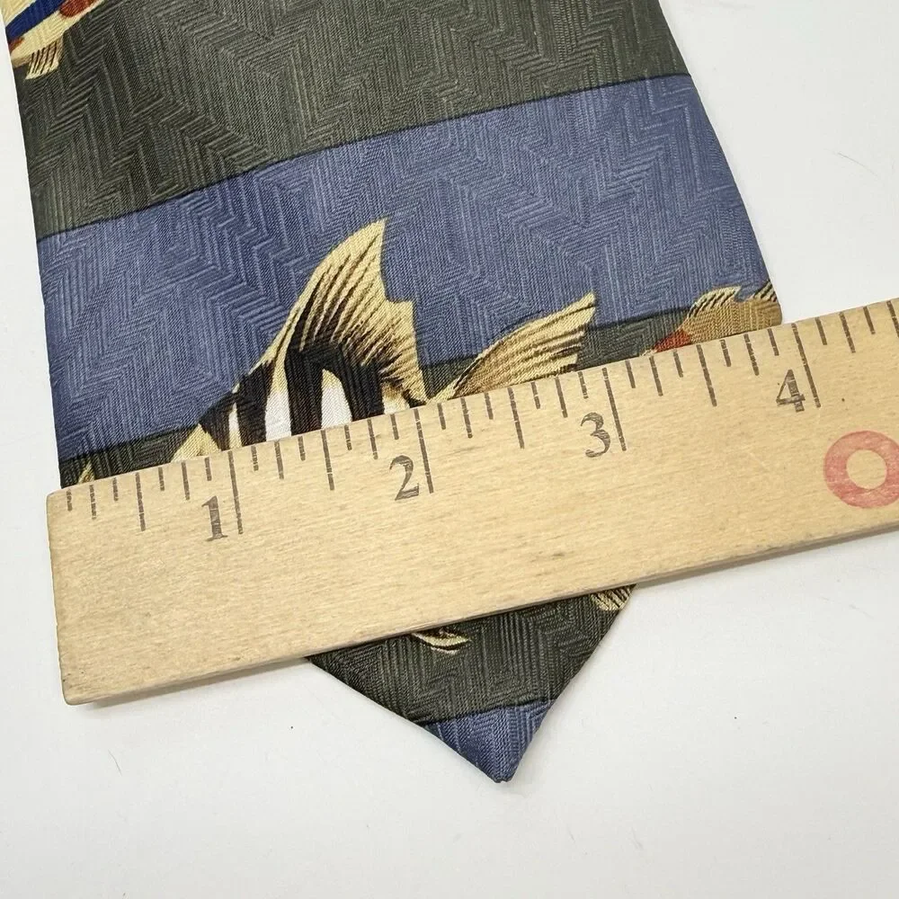 Puritan Special Edition Blue Green Brown Fish Print Polyester Neck Tie